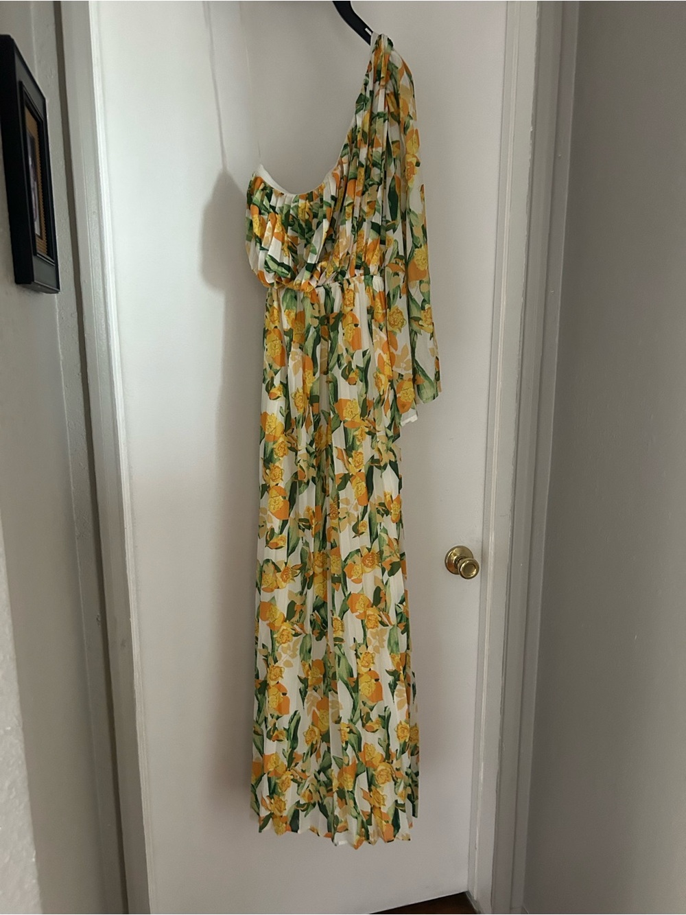 Floral One-Shoulder Maxi Dress in Yellow and Green